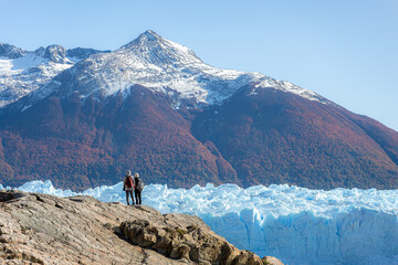 Mountain landscape view with gigantic Perito Moreno glacier in autumn at El Calafate, Patagonia, Argentina, South America. - obrazy, fototapety, plakaty