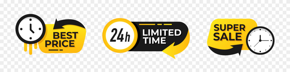 Limited time, best price, super sale countdown promotion badges