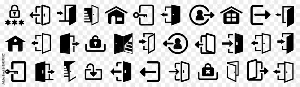 Wall mural login and exit icons symbol collection. set of black login and exit icons