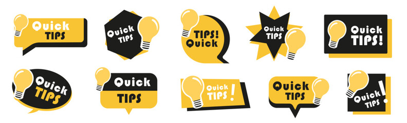 Quick tips label badges collection. Set of quick tips banner