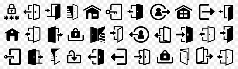 Login and exit icons symbol collection. Set of black login and exit icons - obrazy, fototapety, plakaty