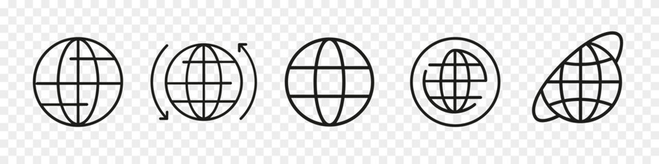 Web globe logo collection. Set of black globe planet icon. Internet web planet symbols