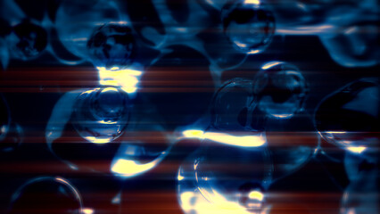 shining blue slime morphed bubbles particles - dark bokeh backdrop - abstract 3D rendering