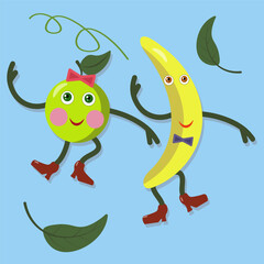 A dancing apple and dancing banana
