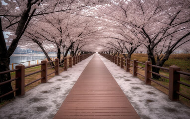 Fototapeta premium sakura walkway created with Generative AI technology