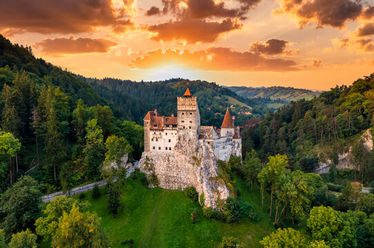 Bran Castle at sunset. The famous Dracula's castle in Transylvania, Romania