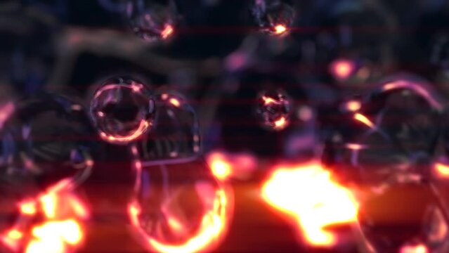lighting blue rose and orange transpicuous liquid bubbles - loop video