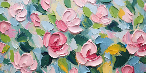 Rose garden oil painting texture made with generative AI