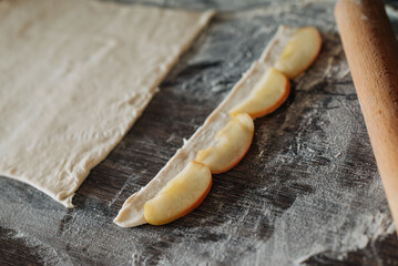 Puffs with apples cooking process work with puff pastry step by step
