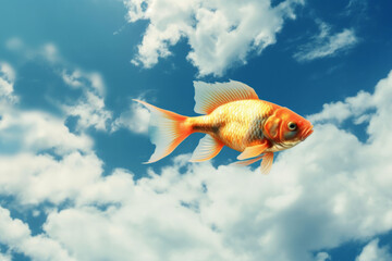 A fish out of water. flying goldfish. Generative ai