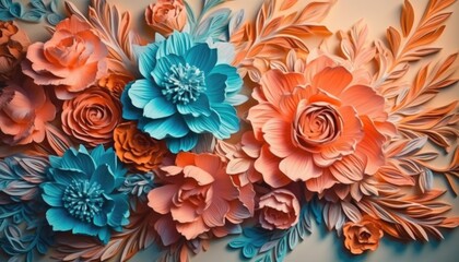 Fototapeta na wymiar 3d rendered, colorful 3d flowers. Creative Ai.