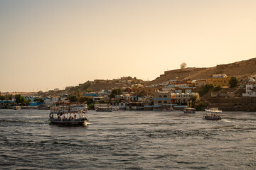 Fototapeta premium Boats sailing on the Nile River in Egypt