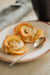 Tasty food sweet bakery pastry puff homemade cooking with cup of tea