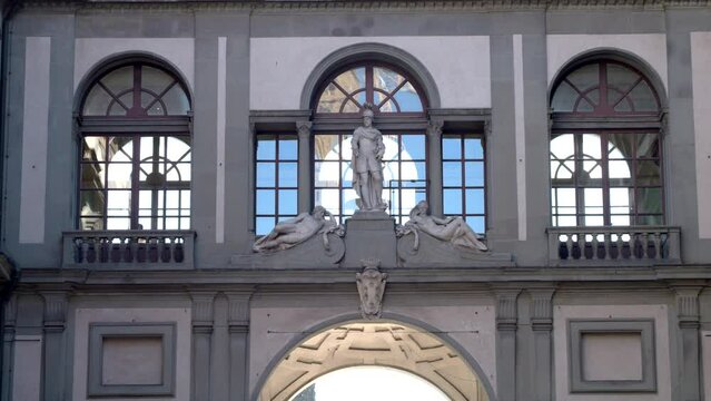 Florence. Tuscany. Italy 03-12-2023. Facade building. Galleria degli Uffizi in office square. Video 4K