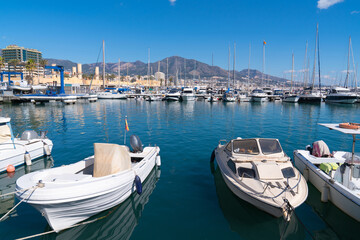 Fototapeta premium Fuengirola Puerto marina Spain with boats and yachts Costa Del Sol with blue Mediterranean sea