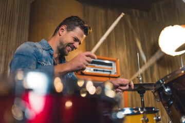 Rock band rehearsal in the studio. High quality photo