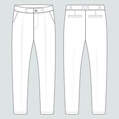 Trouser pants technical fashion flat sketch vector illustration template front and back view. 
