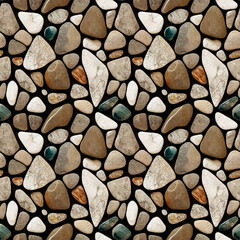 Seastones seamless pattern. Polished rounded pebbles repeating background. Generative AI