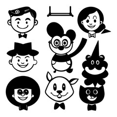 cartoon characters vector design black and white