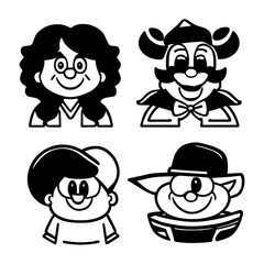 cartoon characters vector design black and white