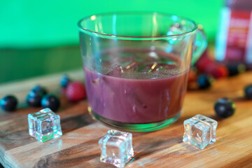 Drinks with ice cubes with inside whiskey or juice, beverages for summer.