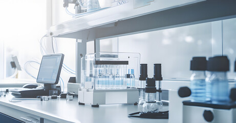 Medical or scientific laboratory equipment in a glass cabinet, modern design. AI generated