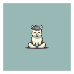 cartoon cute goat is meditating, yoga company logo. modern flat color