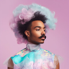Generative ai portrait beautiful black man fashionable moustache posing