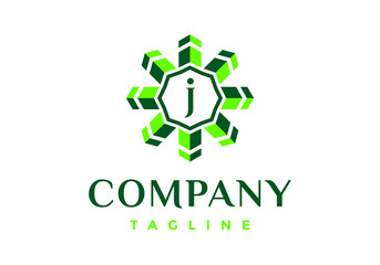 Letter J logo in the green arrow-shaped frame.