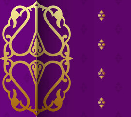 Fototapeta na wymiar Gold and violet Indian background. Luxury pattern template. Vector abstract design elements. Great for invitation and greeting cards, packaging, flyer, wallpaper or any desired idea. Asian ornament
