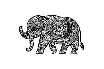 Elephant Line Art Ornament Isolated On Transparent Background