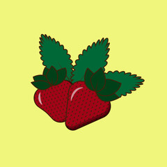 Strawberries with a leave, isolated vector illustration