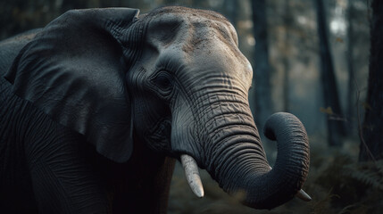 Fototapeta na wymiar A gray elephant with a long trunk and big ears Generative AI 