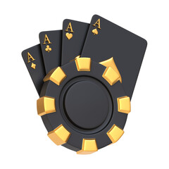 Poker chip and cards isolated on a white background. 3d rendering illustration