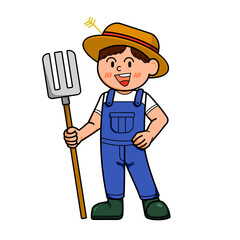 Farm Boy mascot holding a pitchfork