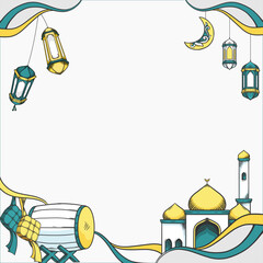 Ramadan Kareem with Hand drawn Islamic Illustration ornament on White Background