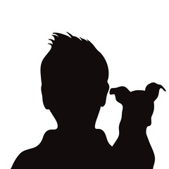 Vector silhouette of boy with his dog on white background.