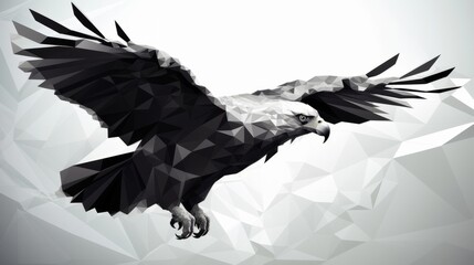 Flying eagle black and white in polygonal. AI generated.