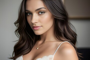 Generative Ai. Close-up portrait of a young brunette