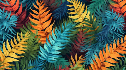 Fototapeta na wymiar Abstract colourful Leaves background pattern - Illustration , Textile, Plant, Leaf, Wallpaper, Created using generative AI tools