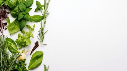 art Food and cooking banner background. Spices and herbs. Basil mediterranean herbs. AI generated