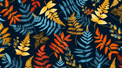 Naklejka na ściany i meble Abstract colourful Leaves background pattern - Illustration , Textile, Plant, Leaf, Wallpaper, Created using generative AI tools