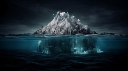 iceberg concept, underwater risk, dark hidden threat or danger concept. AI generated.