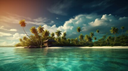 Fototapeta na wymiar Image of a tropical paradise. Island in ocean. AI generated.