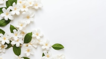 Naklejka na ściany i meble Jasmine white flowers on white background. AI generated.