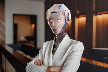 Portrait of a hotel receptionist robot. Generative AI