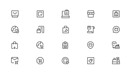 Shopping icons set. E-commerce icon collection. Online shopping thin line icons. Shop icons vector