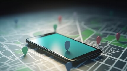 Map GPS navigation smartphone map app. AI generated.