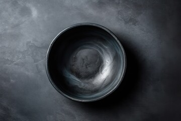 Dark Elegance - Top View of Black Plate on Black Background (Generative Ai)