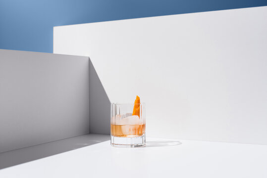 Crystal clear glass of refreshing Vieux Carre drink